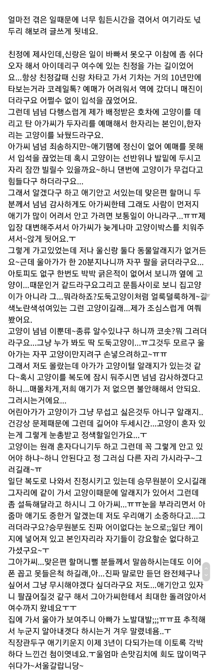 KTX에서 고양이때문에 봉변 당했어요...jpg | 인스티즈