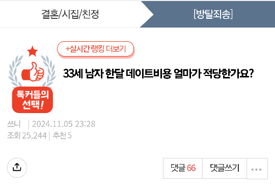 [네이트판] 33세 남자 한달 데이트비용 얼마가 적당한가요? | 인스티즈