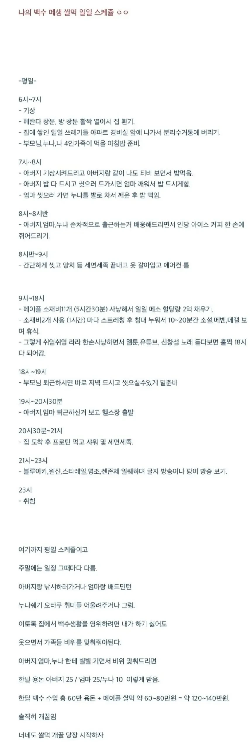 어느 백수 메이플 유저의 하루 일과 | 인스티즈