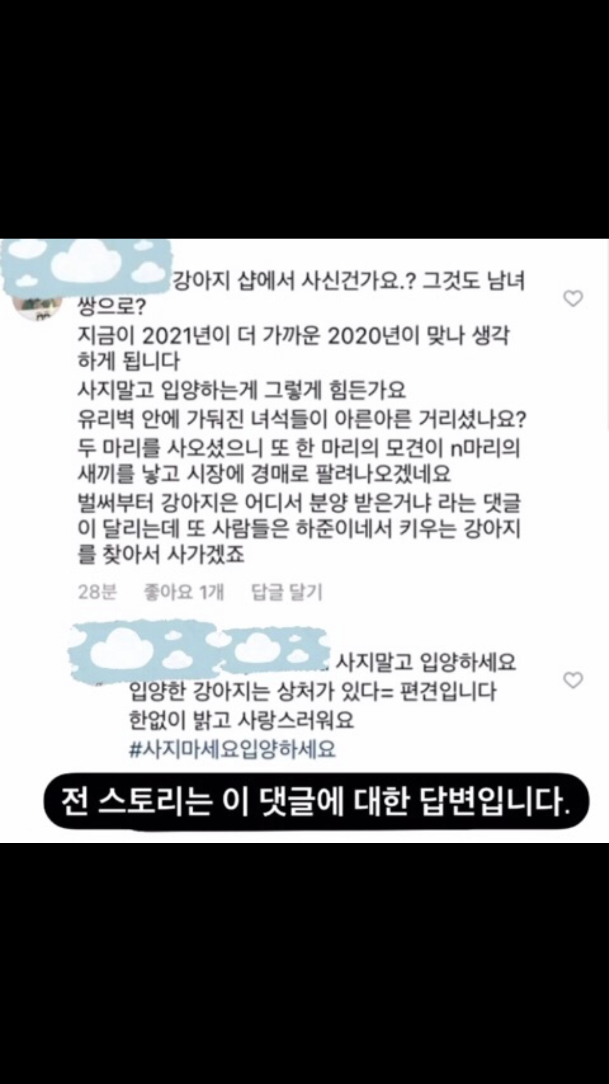 [공익목적] 하준맘 비글부부 펫샵 소비에 반대하는 댓글 달았다가 사이버 불링 당하고 아직 사과 듣지 못한 후기 | 인스티즈