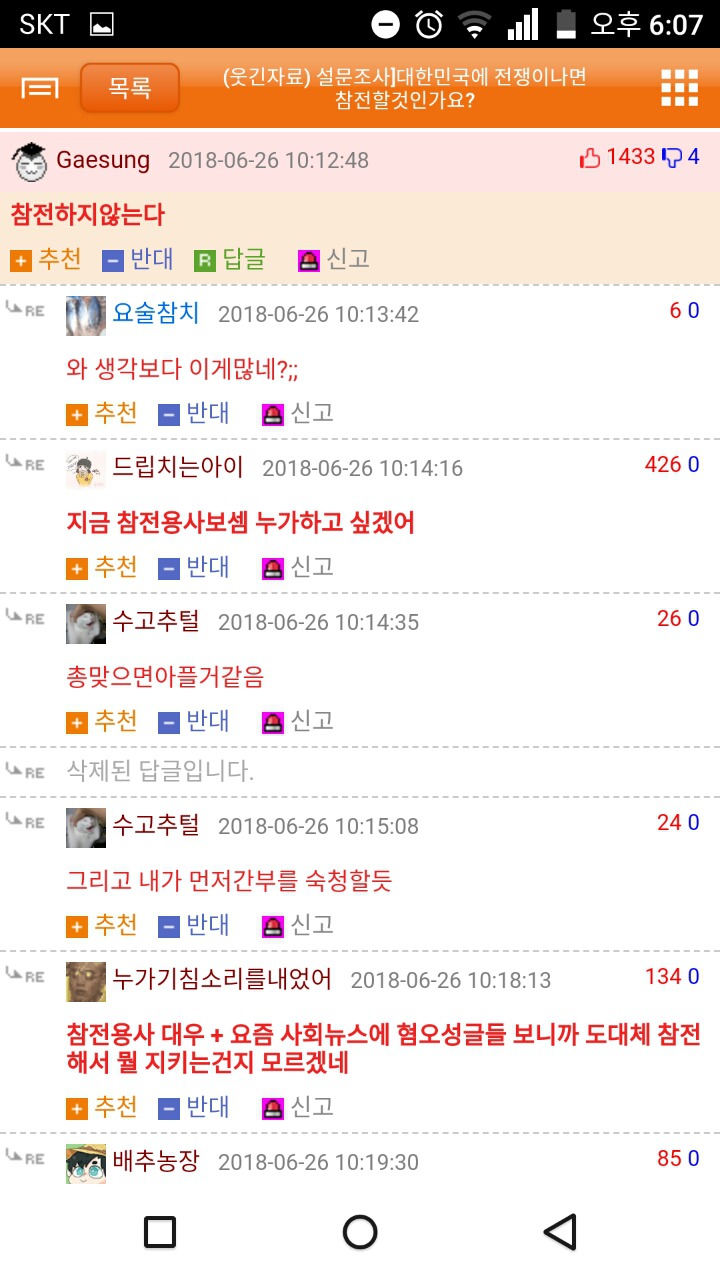 웃대 설문조사)전쟁이 일어나면 참전한다vs안한다 | 인스티즈