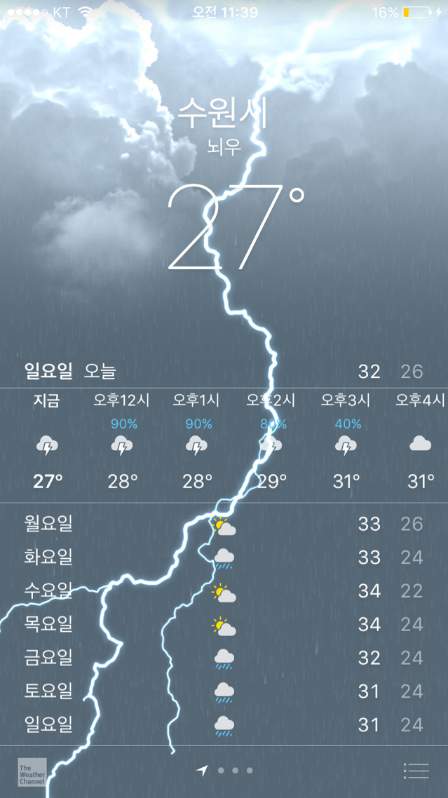 천둥번개칠때 아이폰 날씨앱.JPG | 인스티즈