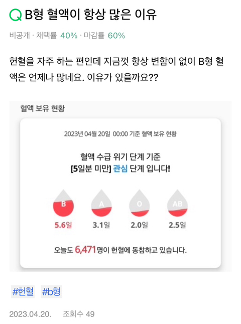 헌혈의집에 B형 혈액이 가장 많은 이유 | 인스티즈