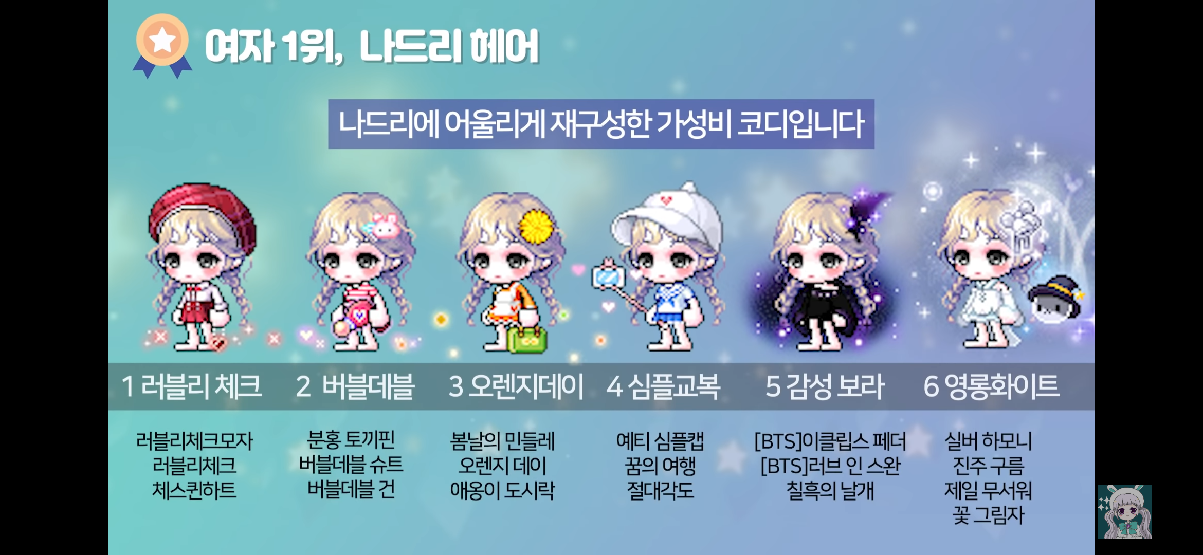 메이플스토리 뷰티어워즈 헤어별 코디 추천 | 인스티즈