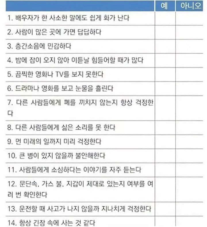 7개 이상 해당하면 매우 예민한 사람이라고 함.jpg | 인스티즈
