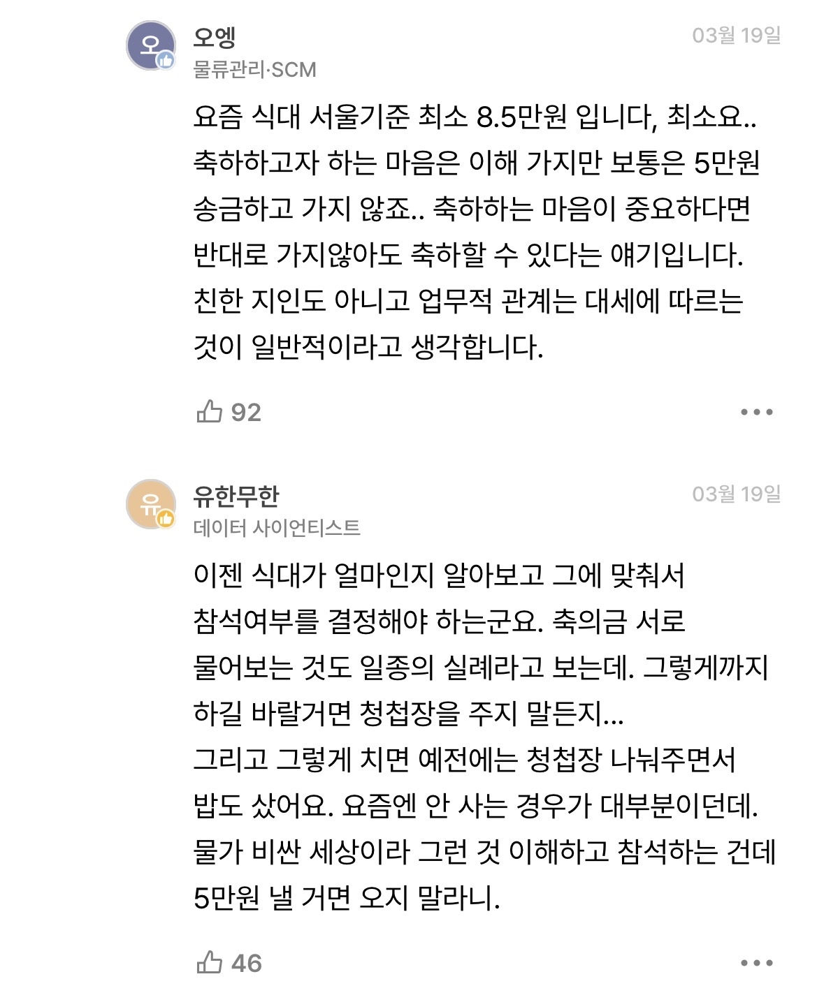 결혼 식대 5만원 냈다고 소문내고 다니는 동료 | 인스티즈