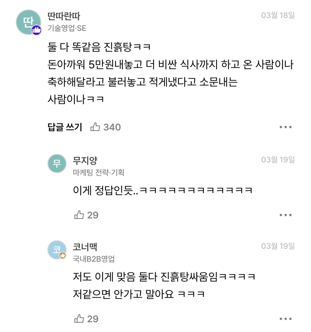 결혼 식대 5만원 냈다고 소문내고 다니는 동료 | 인스티즈