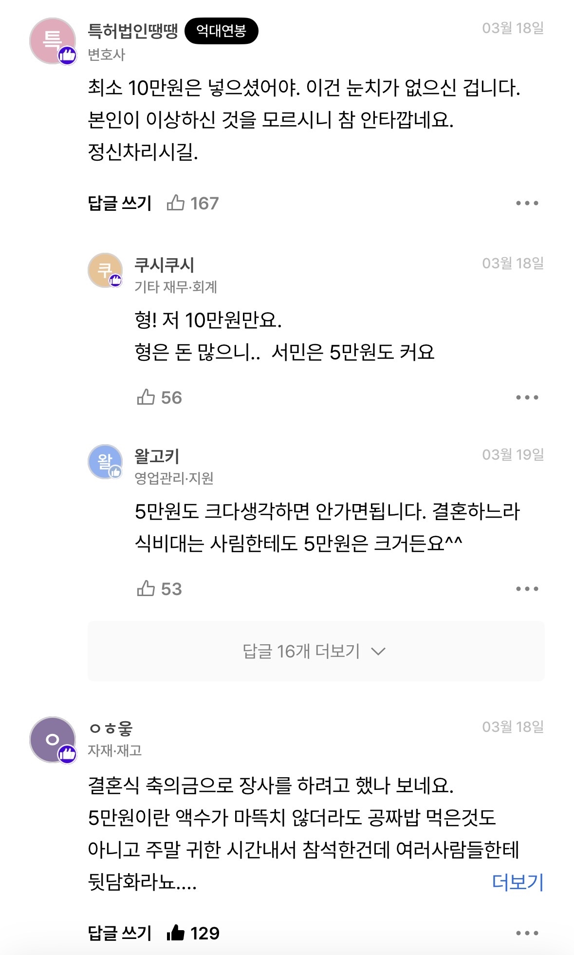 결혼 식대 5만원 냈다고 소문내고 다니는 동료 | 인스티즈