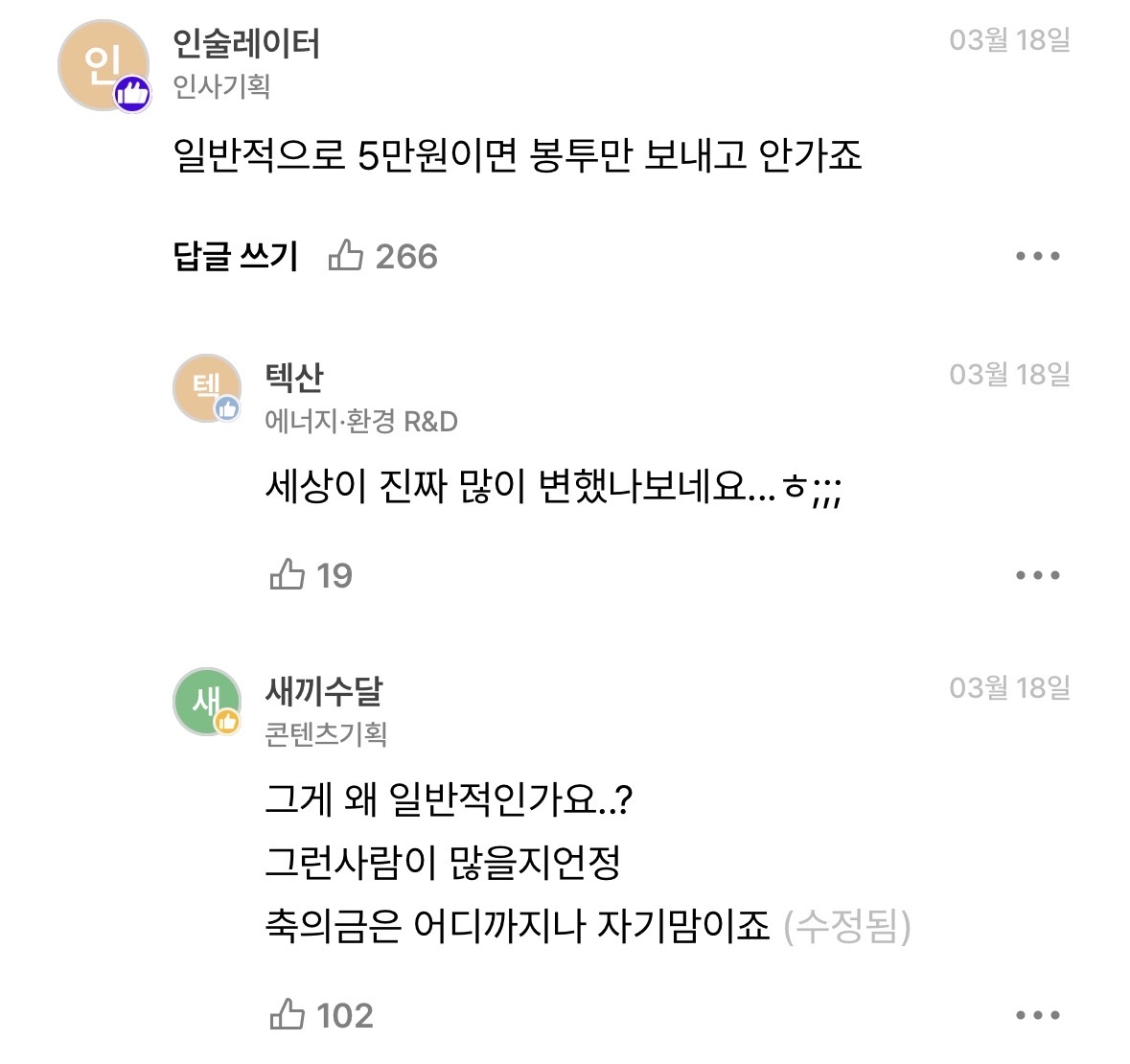 결혼 식대 5만원 냈다고 소문내고 다니는 동료 | 인스티즈
