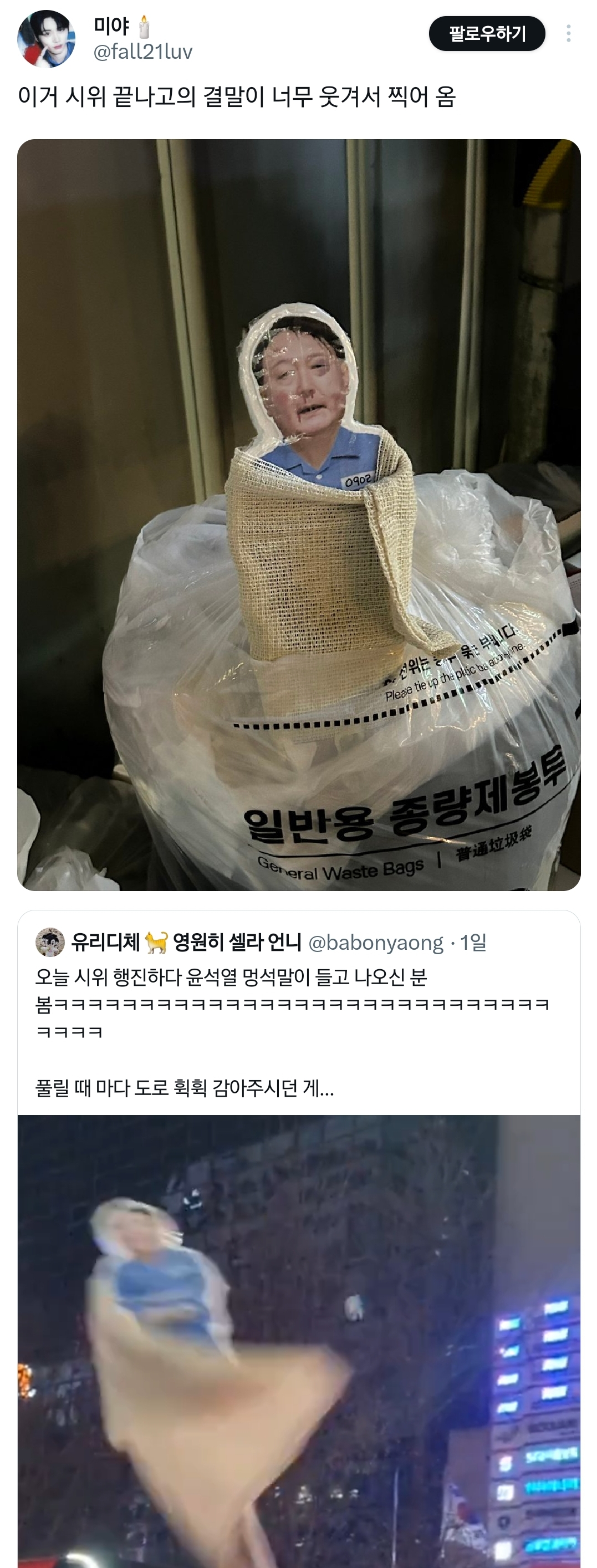 점점 어떤 것..들을 들고 탄핵 시위에 나오는 사람들.twt | 인스티즈