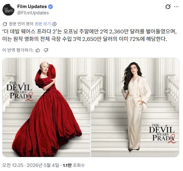 영화) 악마는 프라다를 입는다 2 슈퍼 마리오 갤럭시 마이클 해외 흥행 성적 근황 | 인스티즈