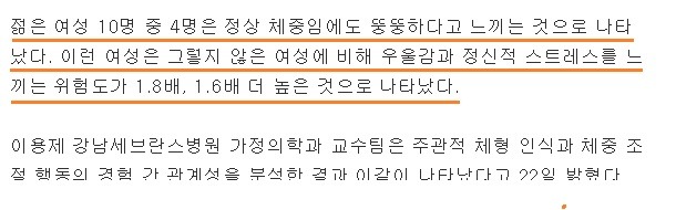 정상체중 여성 10명중 4명은 자신이 뚱뚱하다고 생각.jpg | 인스티즈