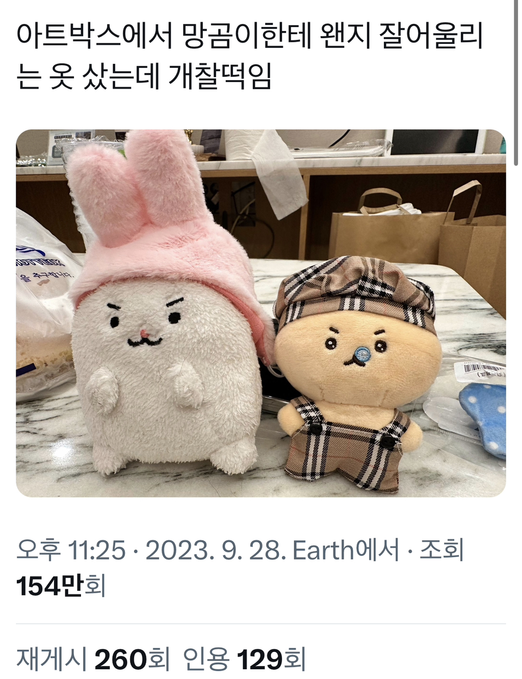 아트박스에서 망곰이한테 왠지 잘어울리는 옷 샀는데 개찰떡임.twt | 인스티즈