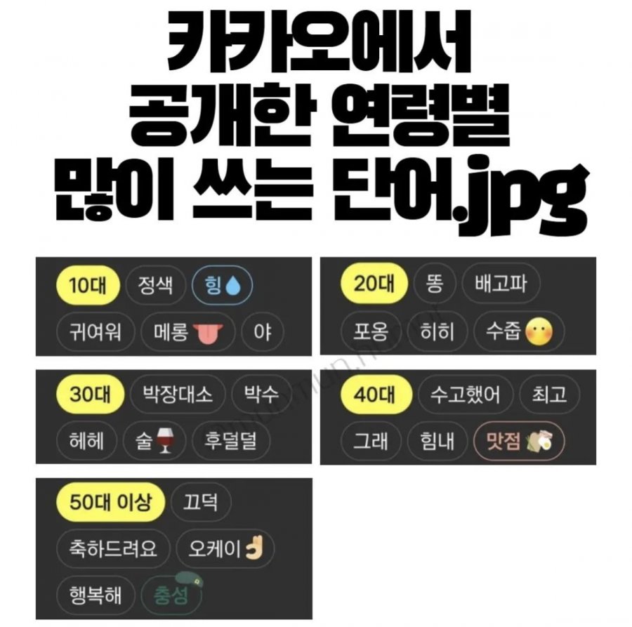 카카오에서 선정한 연령별 자주 쓰는 말 | 인스티즈