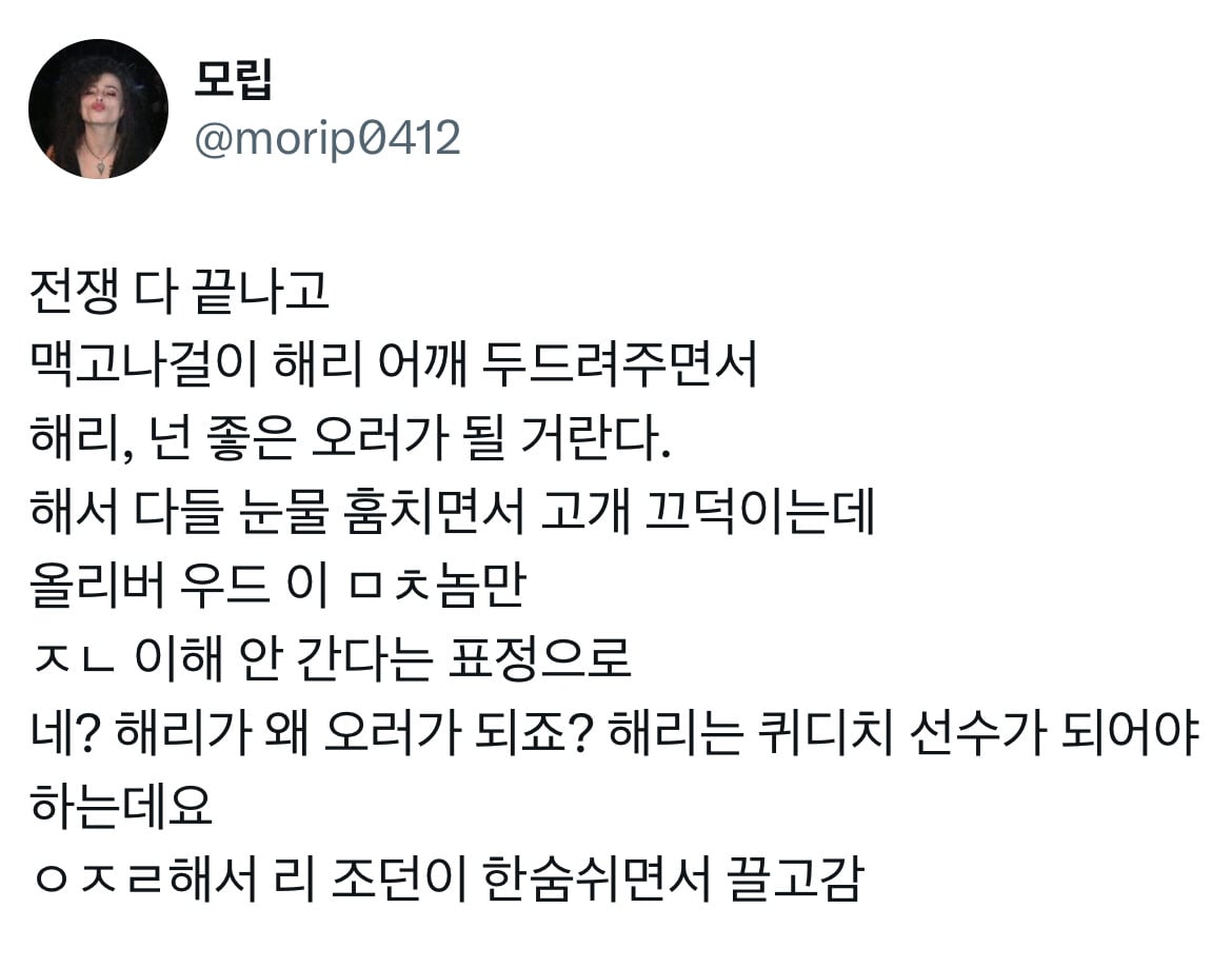 해리포터 캐릭터들 하나하나 너무 입체적이고 어떤 말로 표현하기에 어려운데 오직 올리버 우드만이.twt | 인스티즈