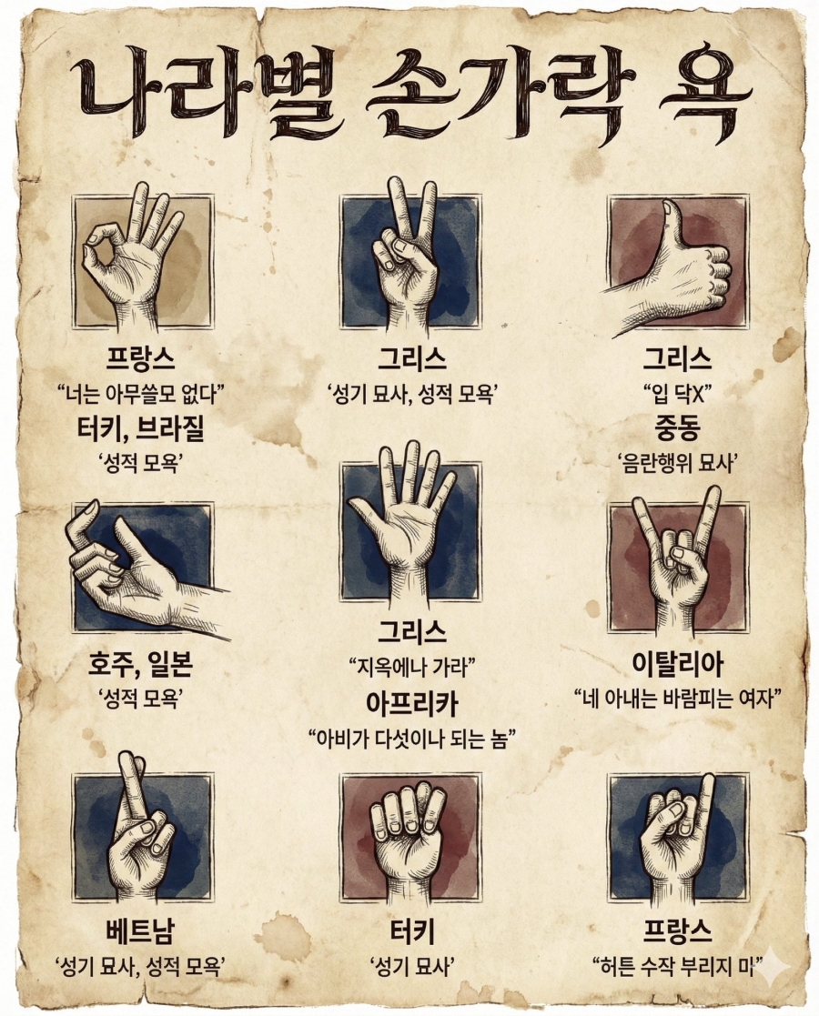 나라별 손가락 욕 | 인스티즈