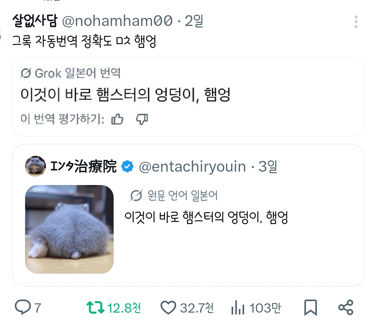 그록 자동번역 정확도 ㅁㅊ 햄엉 | 인스티즈