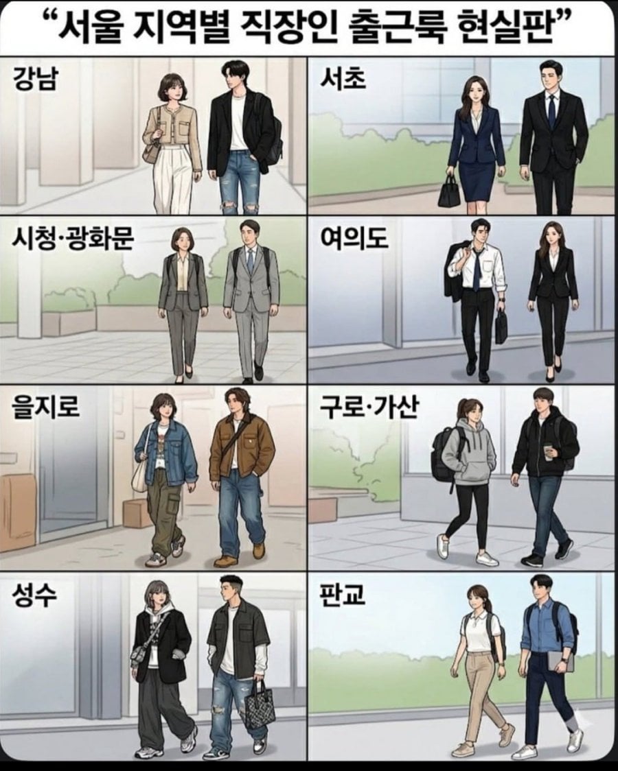 서울 지역별 직장인 출근룩 현실판 | 인스티즈
