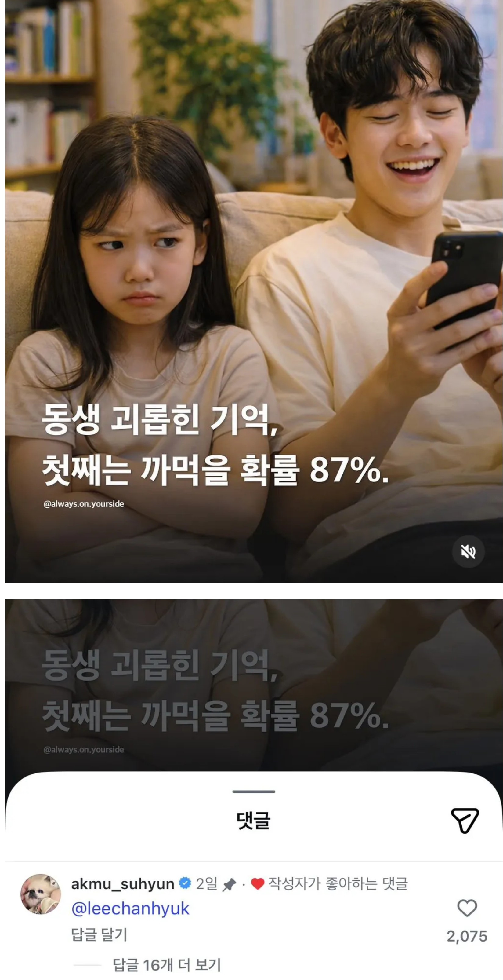 동생 괴롭힌 기억, 첫째는 까먹을 확률 87% | 인스티즈