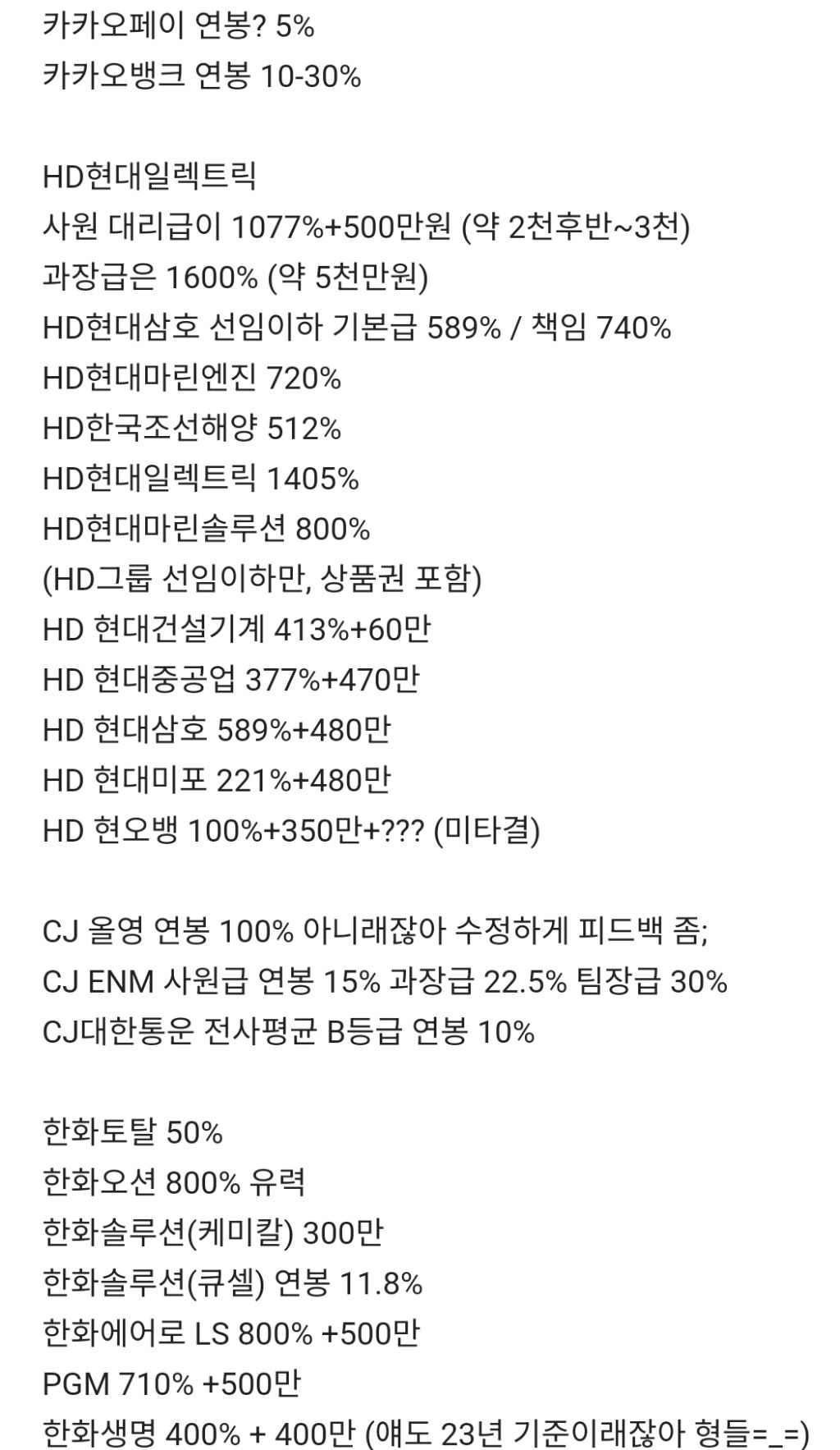 블라인드에서 공유중인 올해 기업별 성과급...jpg | 인스티즈