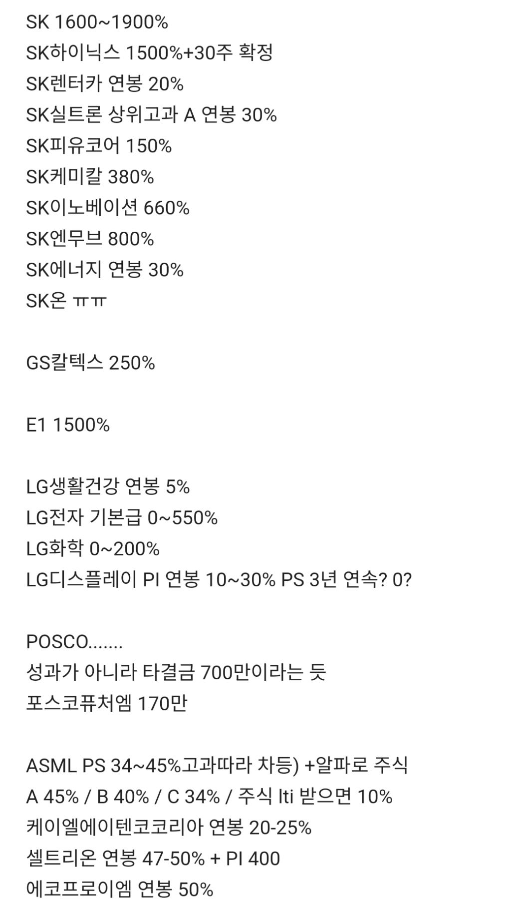 블라인드에서 공유중인 올해 기업별 성과급...jpg | 인스티즈