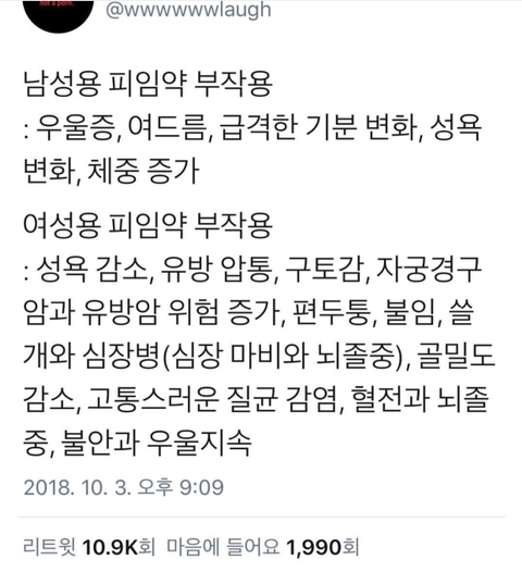 남성용 피임약 부작용 vs 여성용 피임약 부작용 | 인스티즈