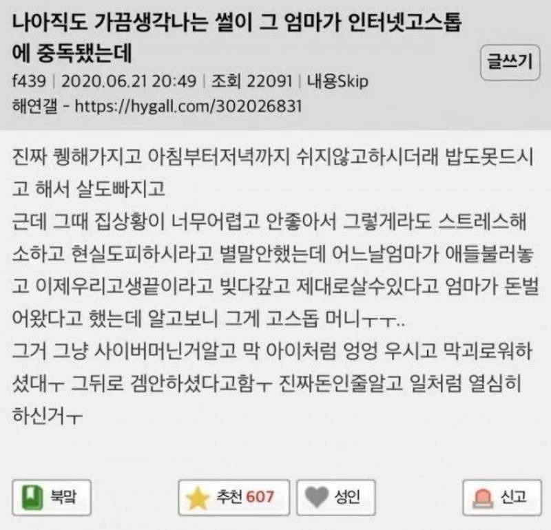어머니가 인터넷 고스톱에 빠졌던 이유 | 인스티즈