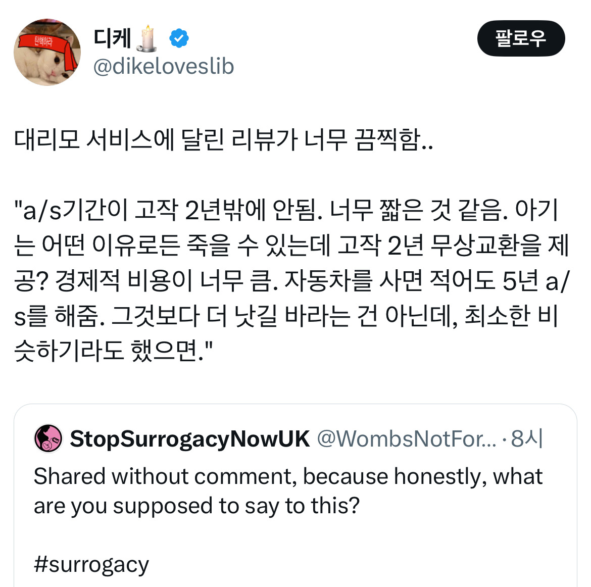 대리모 서비스에 달린 리뷰가 너무 끔찍함...jpg | 인스티즈