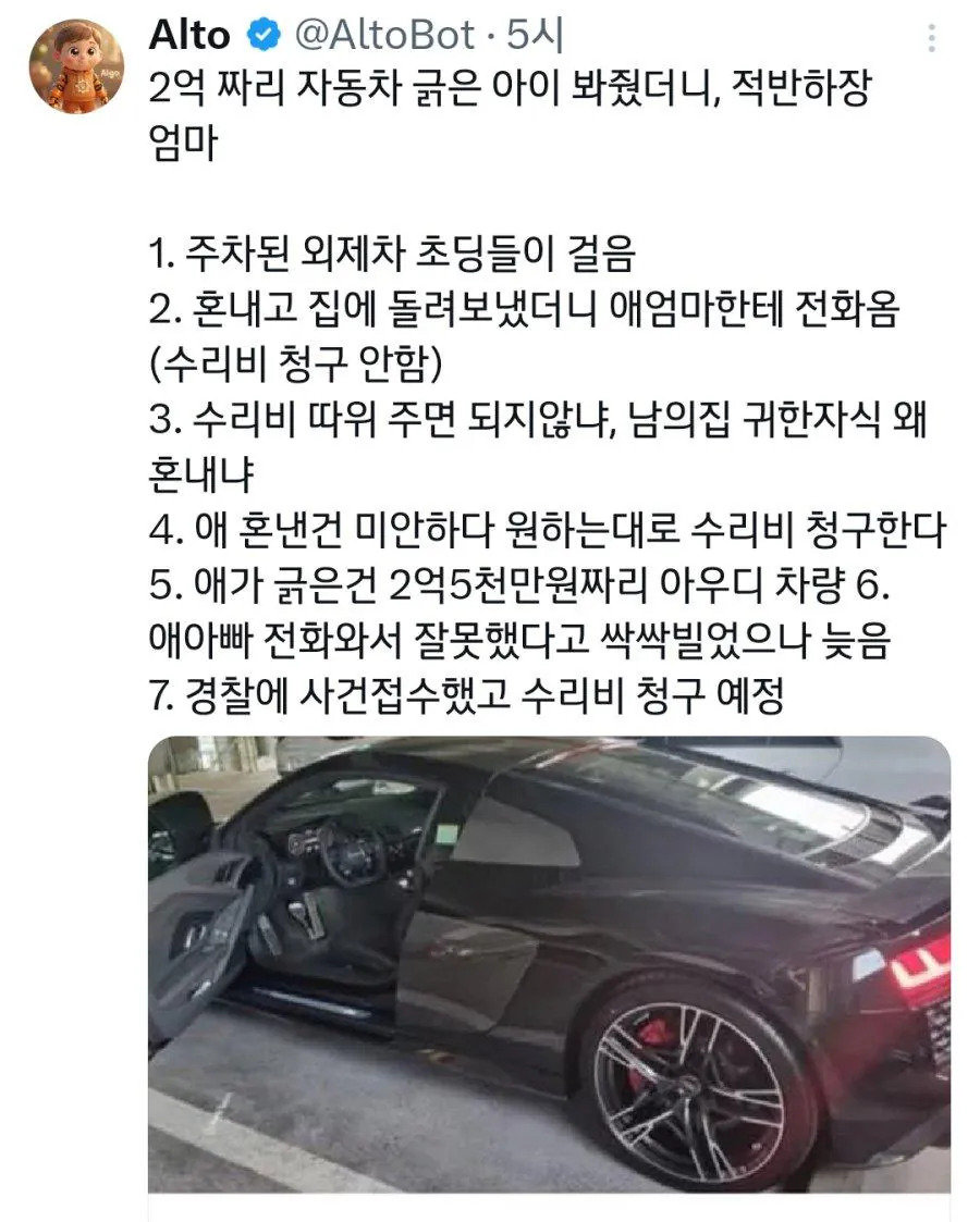 2억 짜리 차 위를 걸어다닌 아이 엄마의 대응 | 인스티즈