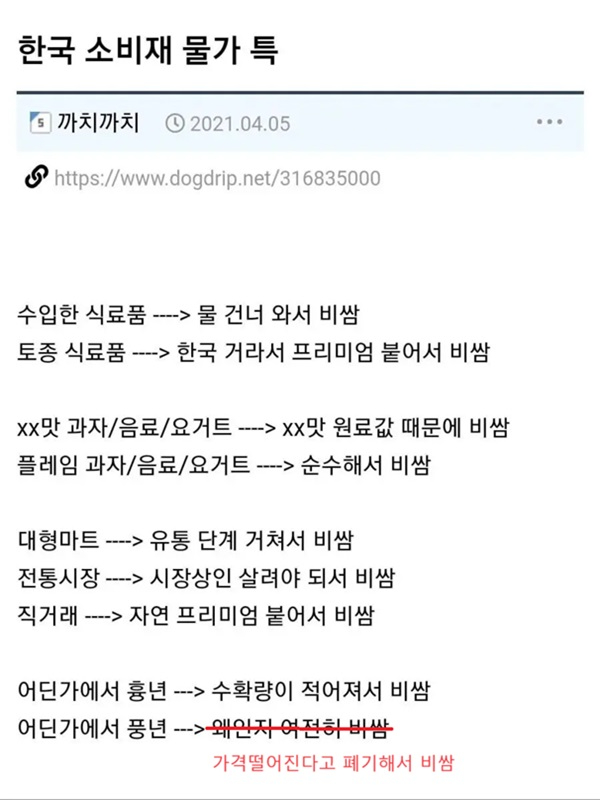 한국 소비재 물가 특 | 인스티즈