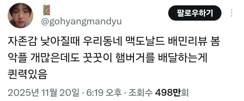 자존감 낮아질때 우리동네 맥도날드 배민리뷰 봄 | 인스티즈