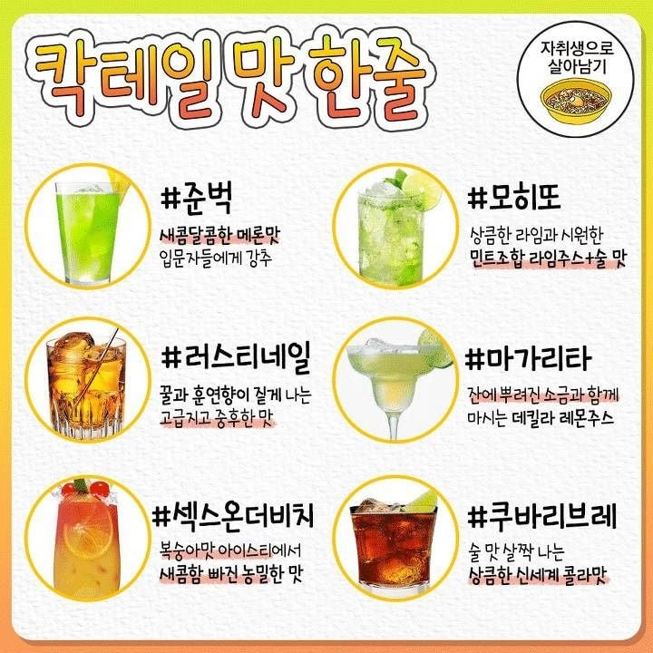 칵테일 초보들을 위한 대표 칵테일 30개 맛 한 줄 정리 | 인스티즈