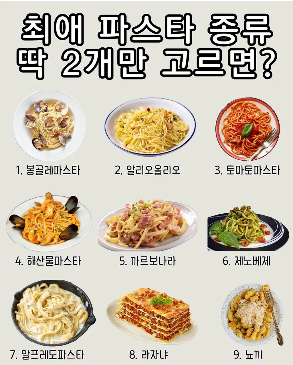 최애 파스타 종류 딱 2개만 고르면? | 인스티즈
