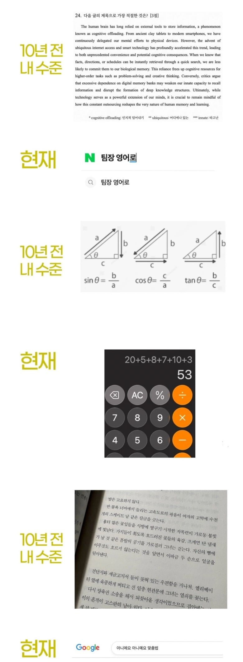학창시절 내 수준 vs 현재 내 수준 | 인스티즈