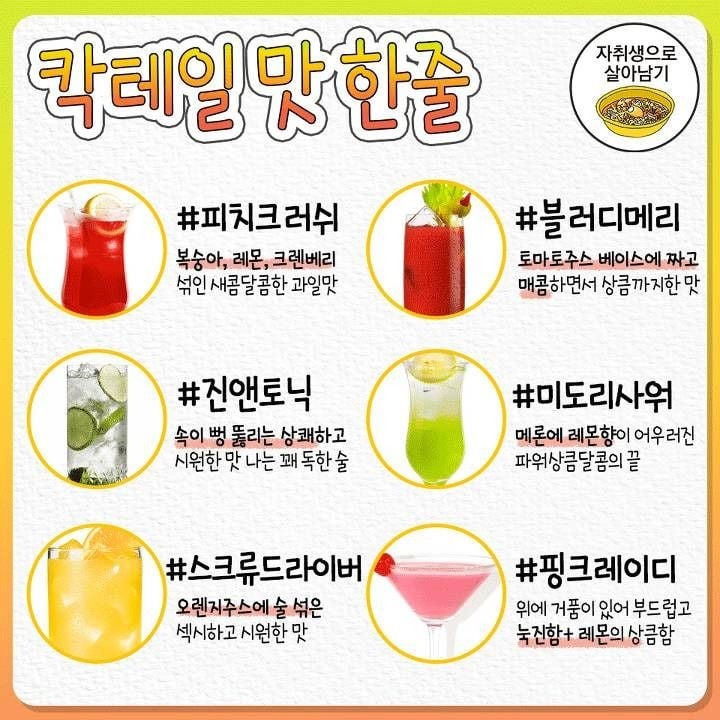 칵테일 초보들을 위한 대표 칵테일 30개 맛 한 줄 정리 | 인스티즈