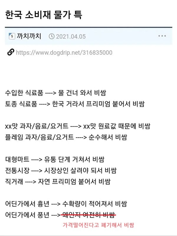한국 소비재 물가 특 | 인스티즈