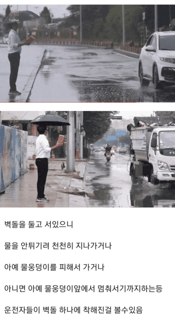 비오는 날 물웅덩이 사회실험 | 인스티즈