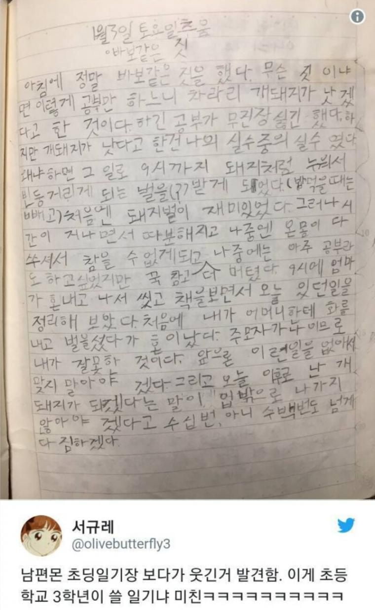 남편이 초3때 쓴 일기장 | 인스티즈