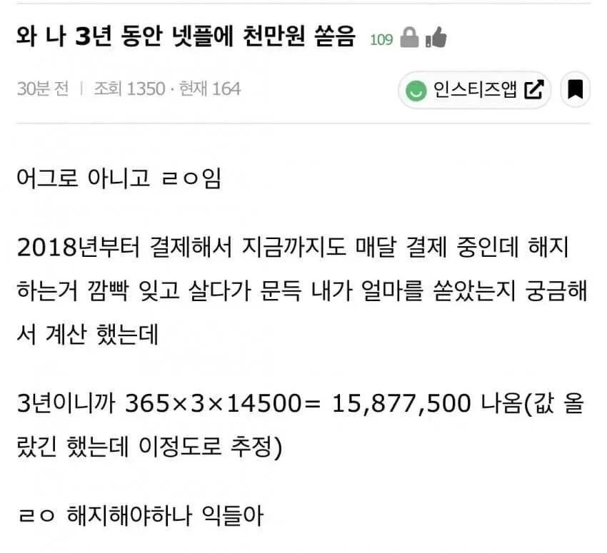 넷플릭스에 1000만원 쓴 여자 | 인스티즈