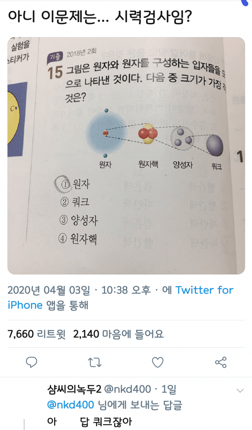 시력은 정상적인 답안 제출자 | 인스티즈