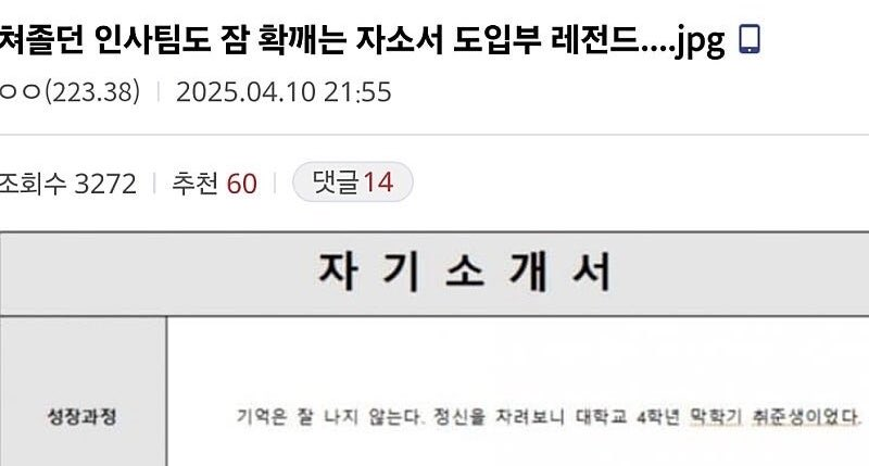 자소서 도입부 레전드 | 인스티즈