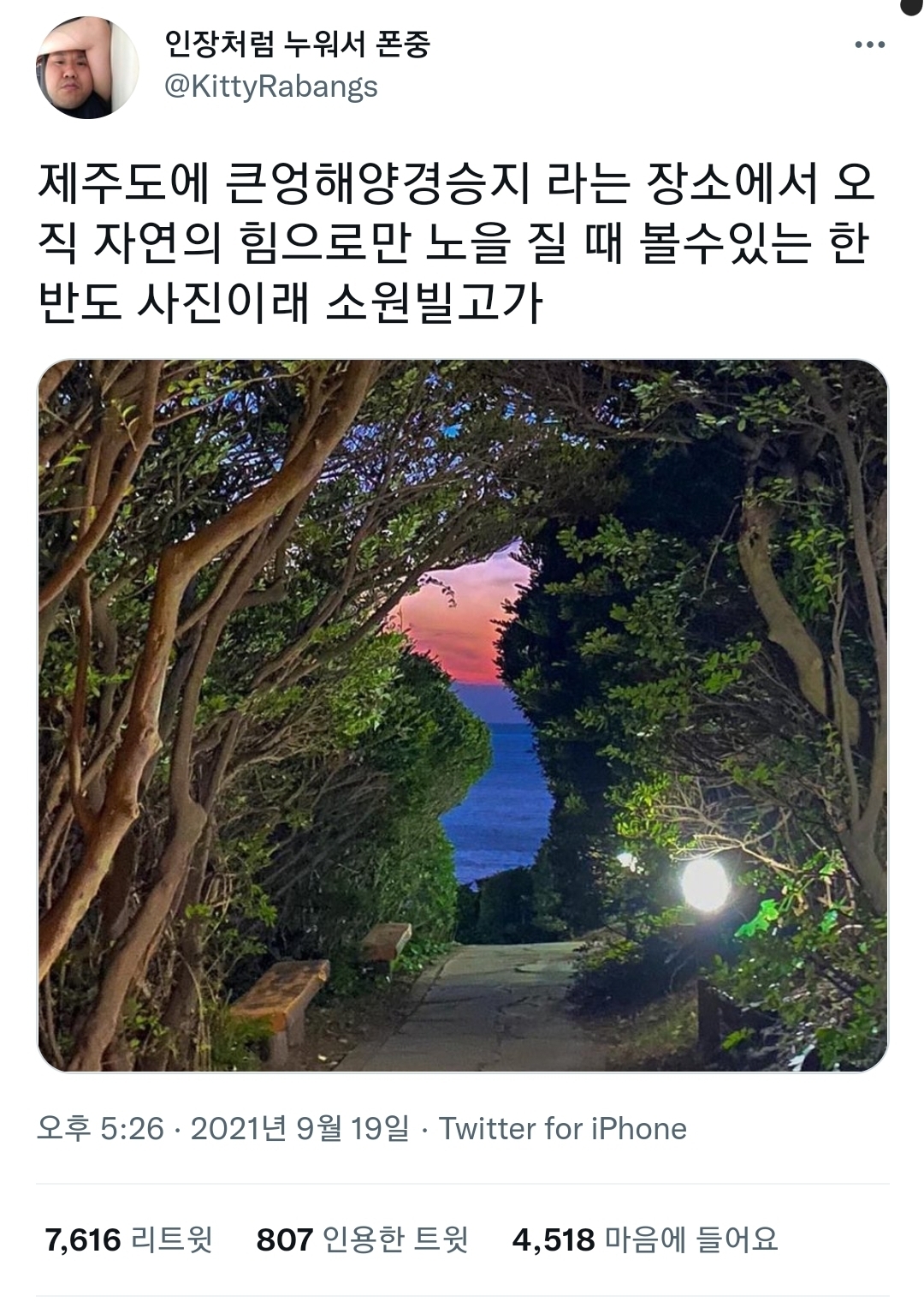 오직 자연의 힘으로만 노을 질 때 볼 수 있는 한반도 사진이래 소원 빌고 가.twt | 인스티즈