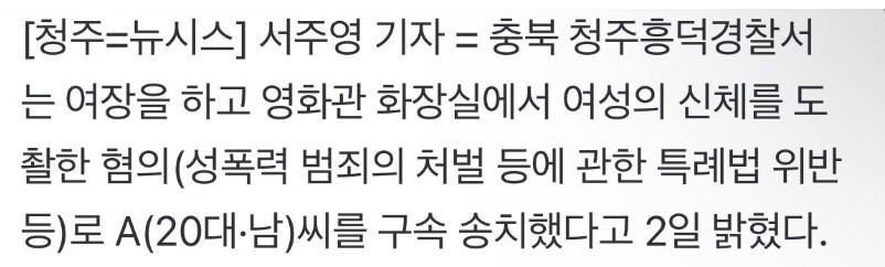 여장한 20대男 영화관 여자화장실서 도촬…구속 송치 | 인스티즈
