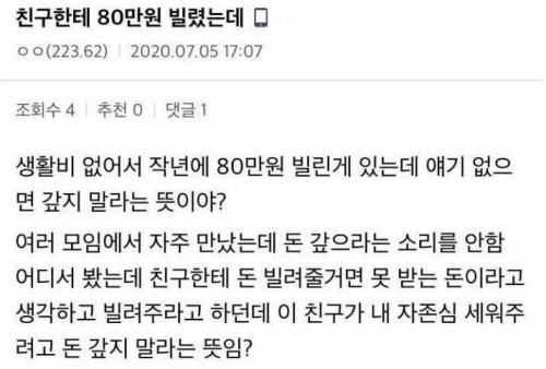 친구한테 80만원 빌렸는데 | 인스티즈