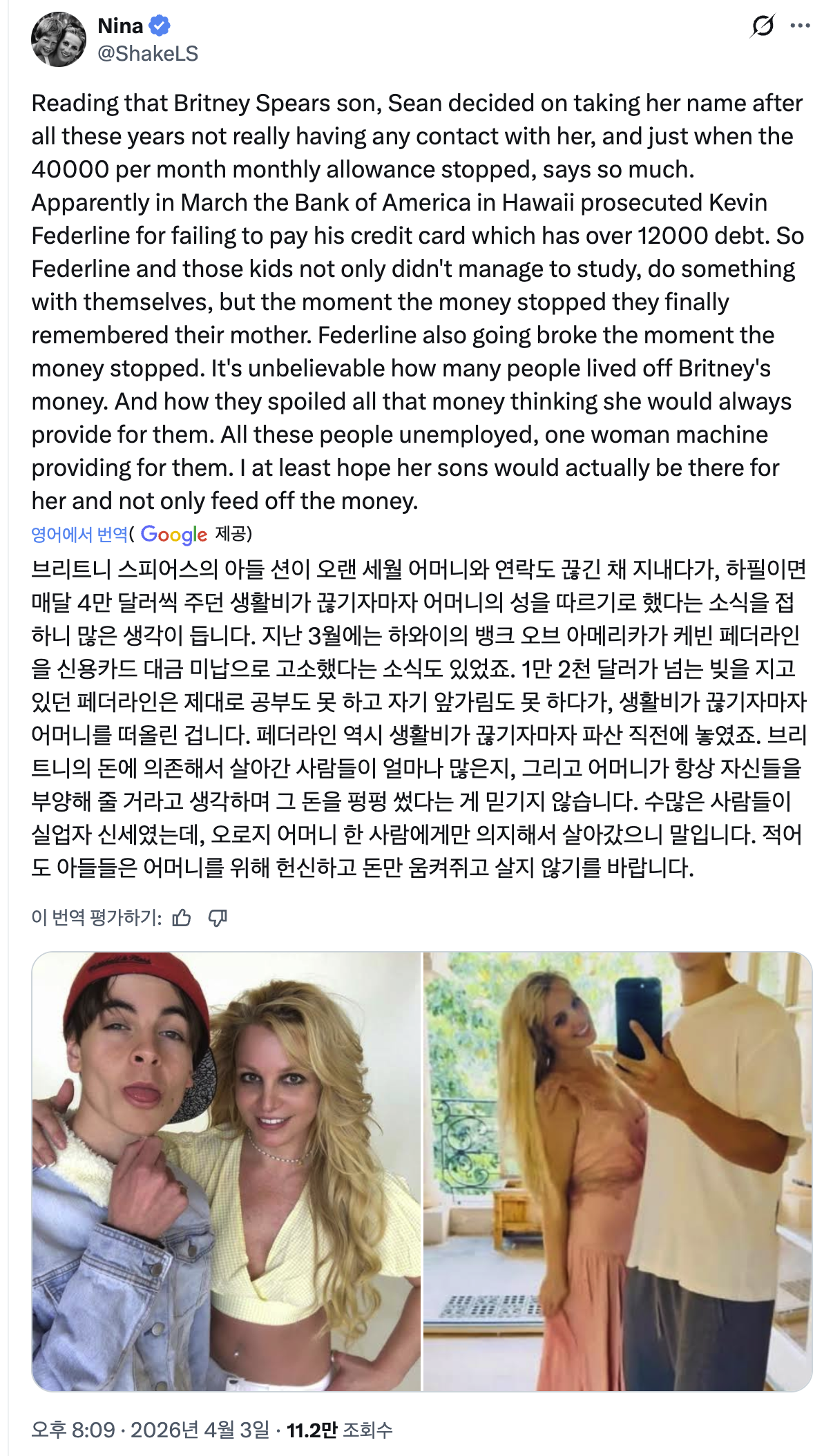해외에서 반응 안 좋은 브리트니 아들들 근황 | 인스티즈
