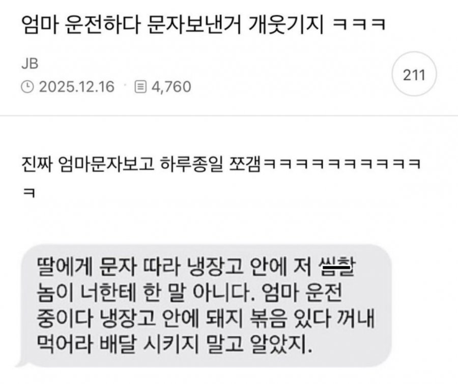 어머님의 운전 중 문자 | 인스티즈