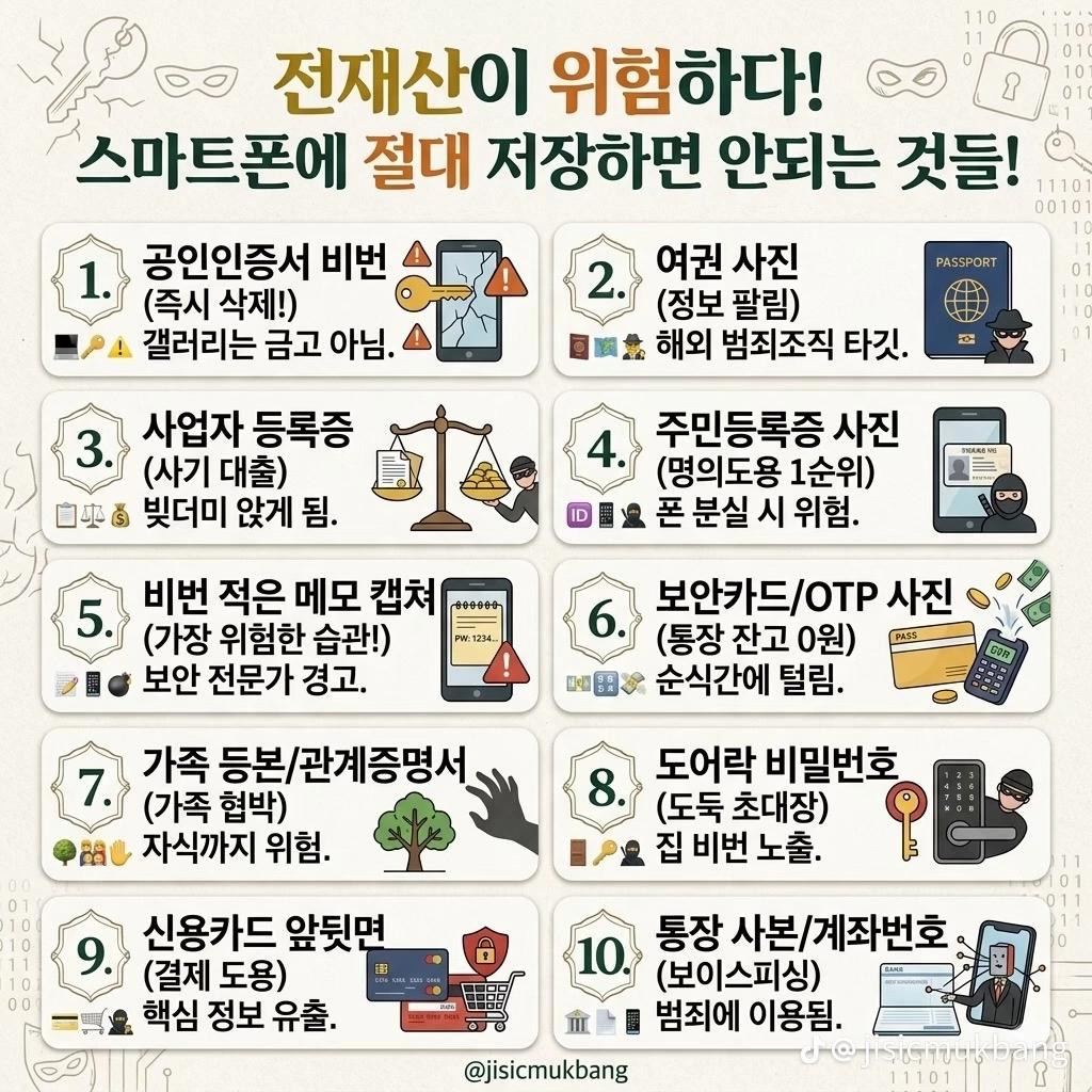 핸폰에 저장하면 안되는 것들 | 인스티즈