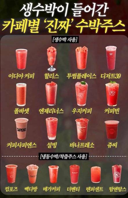 수박주스에 진짜 수박 갈아주는 카페체인들 | 인스티즈