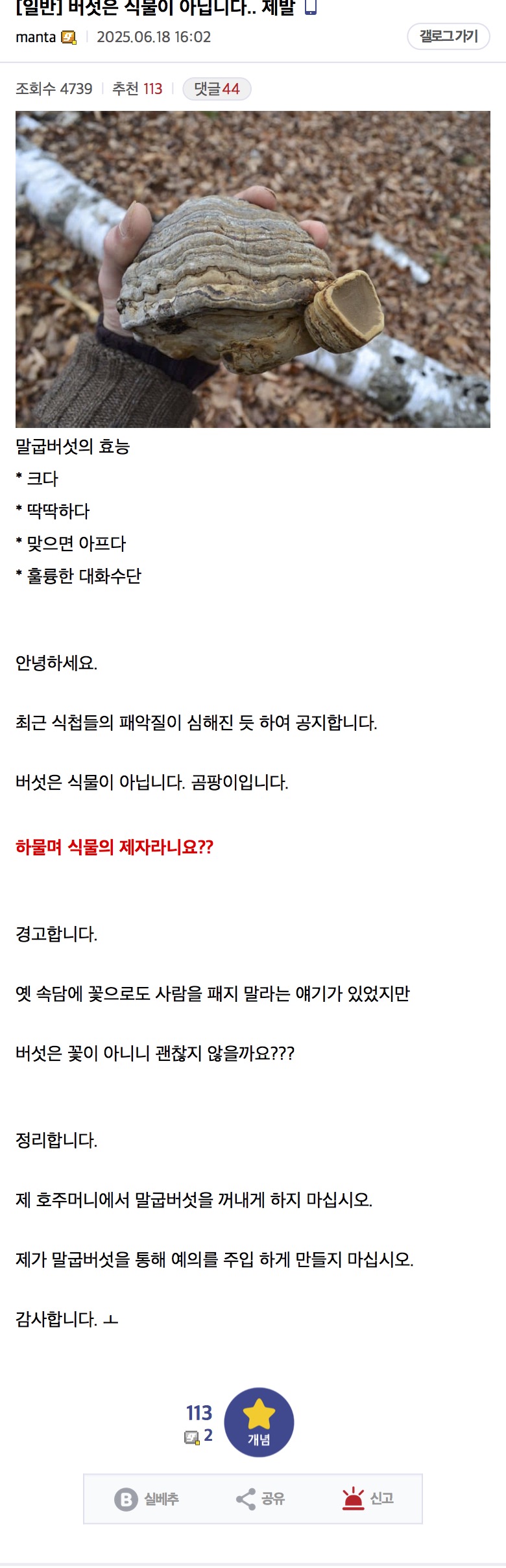 버섯은 식물이 아닙니다 제발 | 인스티즈