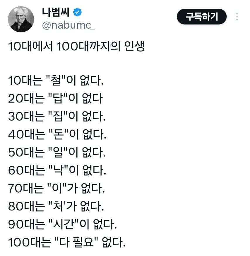 10대에서 100대까지의 '없다' 인생 | 인스티즈